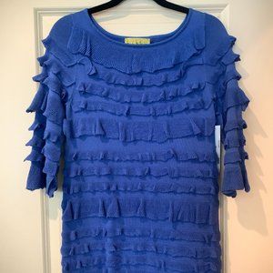 Nicole Miller Blue Tiered Ruffle Dress